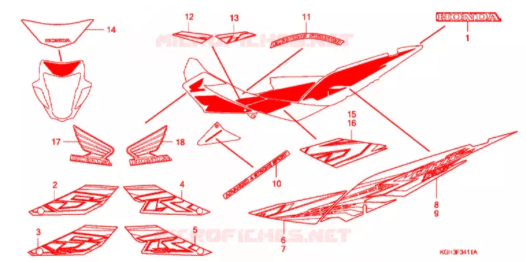 Stickers (fs1258 / m8 / c8 / mc8) สำหรับ Honda FS 125 SONIC 2008 - Honda
